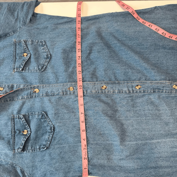 Vintage August Max Womens Denim Shirt Dress Midi Size L Cotton Silk Western Blue - Picture 8 of 16